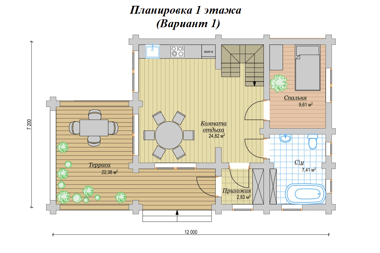 Дом из бревна 103м2 Проект №ВЗ-144 «Одиссей»